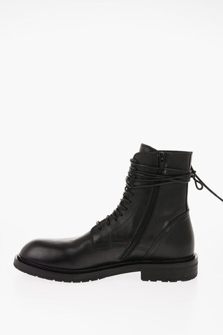 Leather Biker Ankle Boots with Side Zip