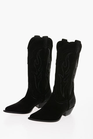 Suede COWBOY Mid Western Boots with Crystals