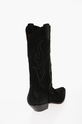 Suede COWBOY Mid Western Boots with Crystals