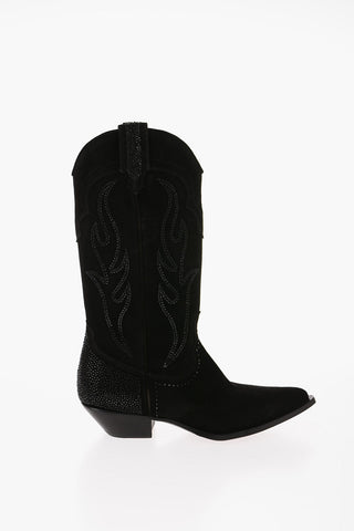 Suede COWBOY Mid Western Boots with Crystals