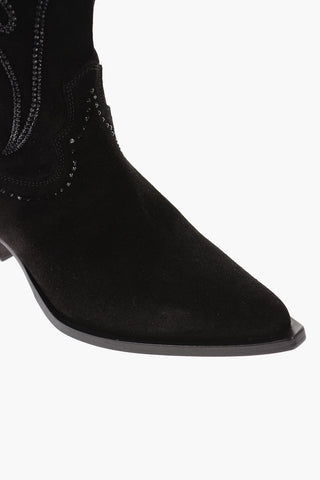 Suede COWBOY Mid Western Boots with Crystals