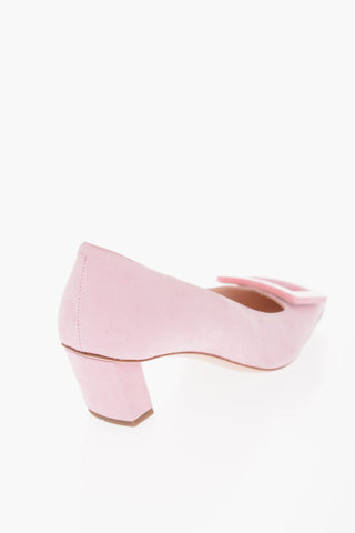 Squared Toe BELLE Suede Pumps with Murble Buckle 5cm