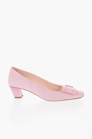 Squared Toe BELLE Suede Pumps with Murble Buckle 5cm