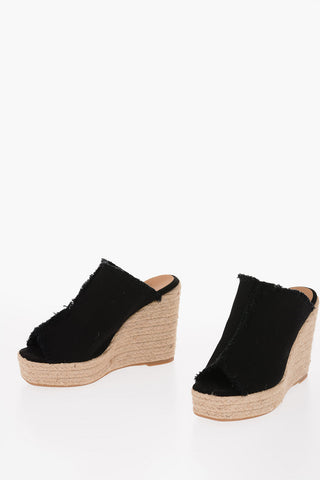 Mules Open Toe in Canvas con Zeppa in Rafia