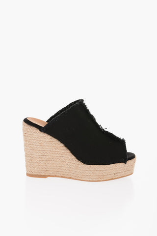 Mules Open Toe in Canvas con Zeppa in Rafia