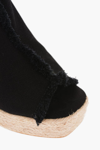 Mules Open Toe in Canvas con Zeppa in Rafia