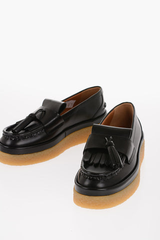 Leather Platform Loafers with Tassel