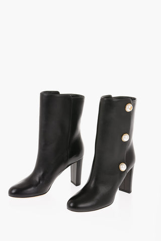 Jewel Button RINA Leather Booties 9cm