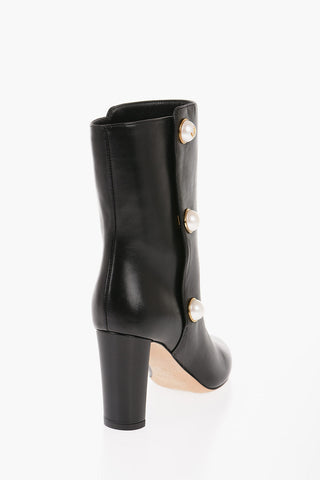 Jewel Button RINA Leather Booties 9cm