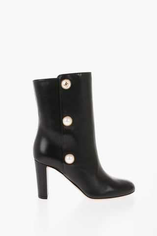 Jewel Button RINA Leather Booties 9cm