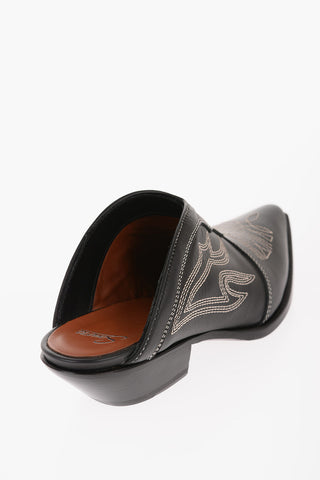 Western Design Leather Mules with Visible Stitchings