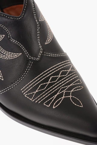 Western Design Leather Mules with Visible Stitchings