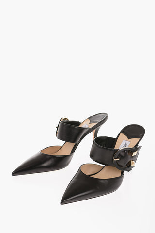 Leather MAGIE Mules with Front Buckle 9cm