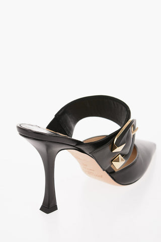 Leather MAGIE Mules with Front Buckle 9cm