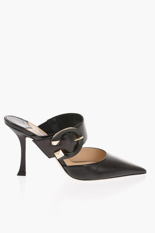 Leather MAGIE Mules with Front Buckle 9cm