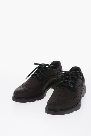 Leather Brogue Derby Shoes with Rubber Sole