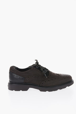 Leather Brogue Derby Shoes with Rubber Sole