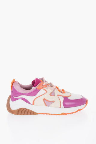Lace-up Leather and Canvas Sneakers