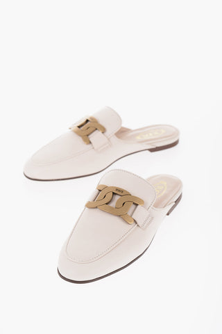 Leather Mules with Logoed Chain