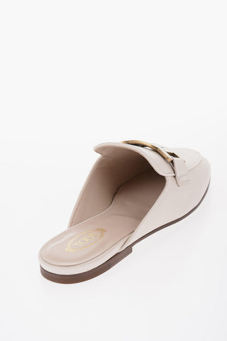 Leather Mules with Logoed Chain
