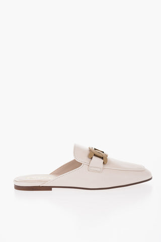 Leather Mules with Logoed Chain