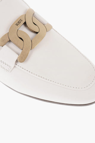 Leather Mules with Logoed Chain