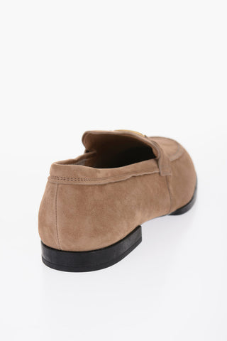 Suede Loafers with Logo Plaque
