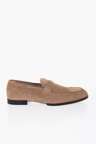 Suede Loafers with Logo Plaque