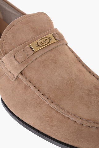 Suede Loafers with Logo Plaque