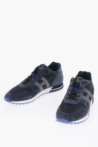 Suede Low Sneakers with Technical Fabric Inserts