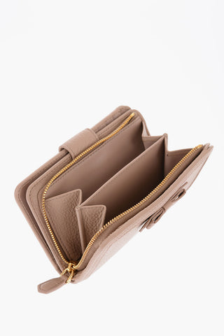 Grained Leather Wallet with Zipper