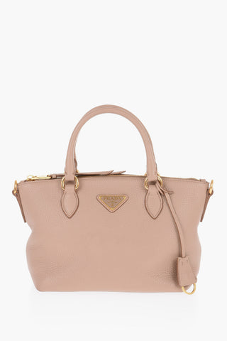 Borsa a Mano in Pelle Martellata con Placca Logo