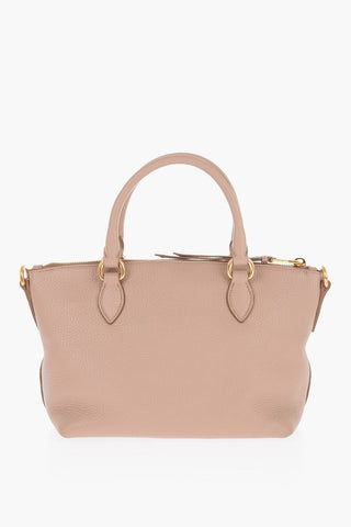 Borsa a Mano in Pelle Martellata con Placca Logo