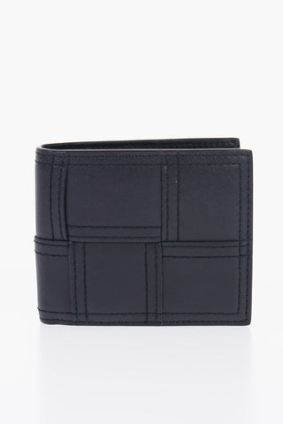 Quilted Leather Wallet with Visible Stitching