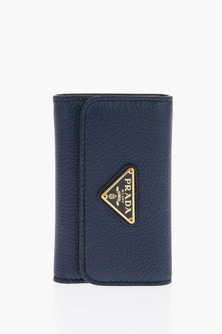 Textured Leather Key Case with Snap Buttons