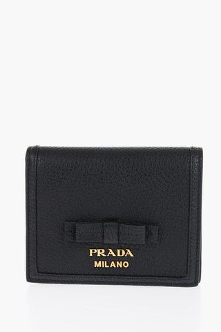 Textured Leather Bifold Wallet with Bow