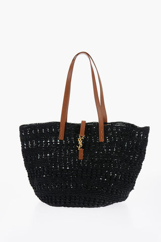 Rafia Tote Bag with Leather Handles
