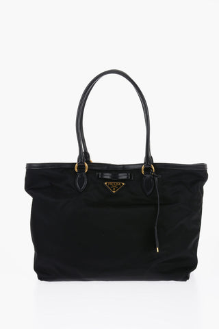 Nylon Tote Bag with Leather Handles and Details