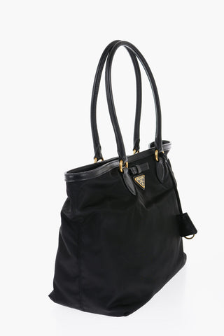 Nylon Tote Bag with Leather Handles and Details