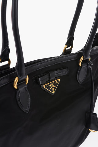 Nylon Tote Bag with Leather Handles and Details