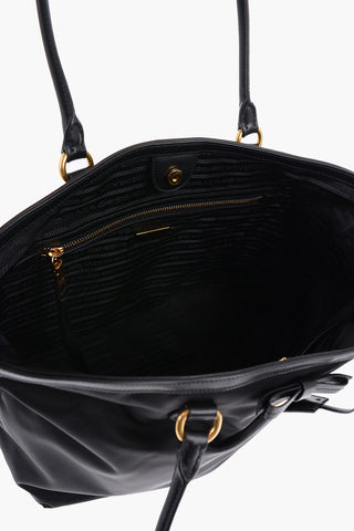 Nylon Tote Bag with Leather Handles and Details