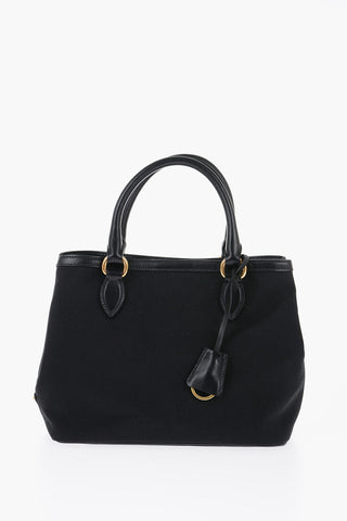 Borsa a Mano Espandibile in Tessuto con Manici in Pelle