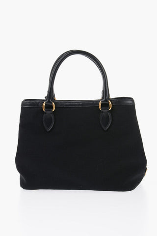 Borsa a Mano Espandibile in Tessuto con Manici in Pelle
