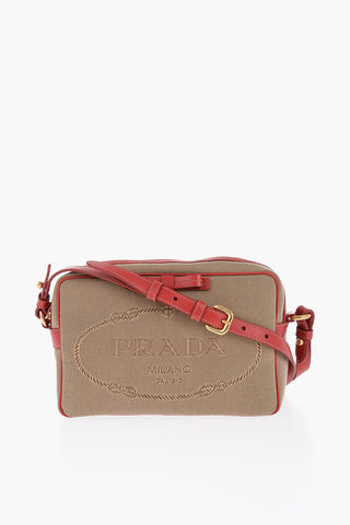 Canvas Crossbody Bag with Contrasting Leather Edges