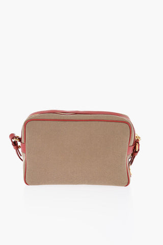Canvas Crossbody Bag with Contrasting Leather Edges
