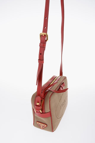 Canvas Crossbody Bag with Contrasting Leather Edges