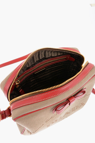 Canvas Crossbody Bag with Contrasting Leather Edges