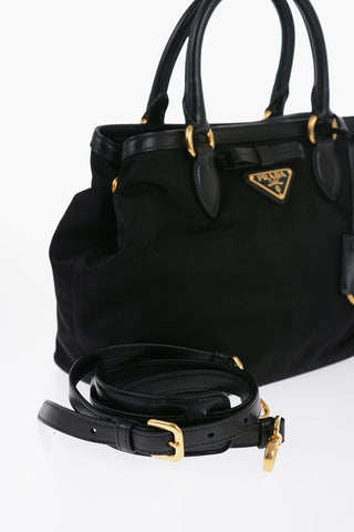 Nylon Expandable Handbag with Leathed Handles