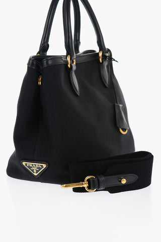 Canvas Expandable Handbag with Leathed Handles