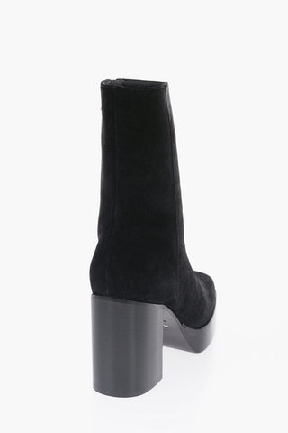 Stivaletti In Suede A Punta Squadrata Con Tacco 10cm